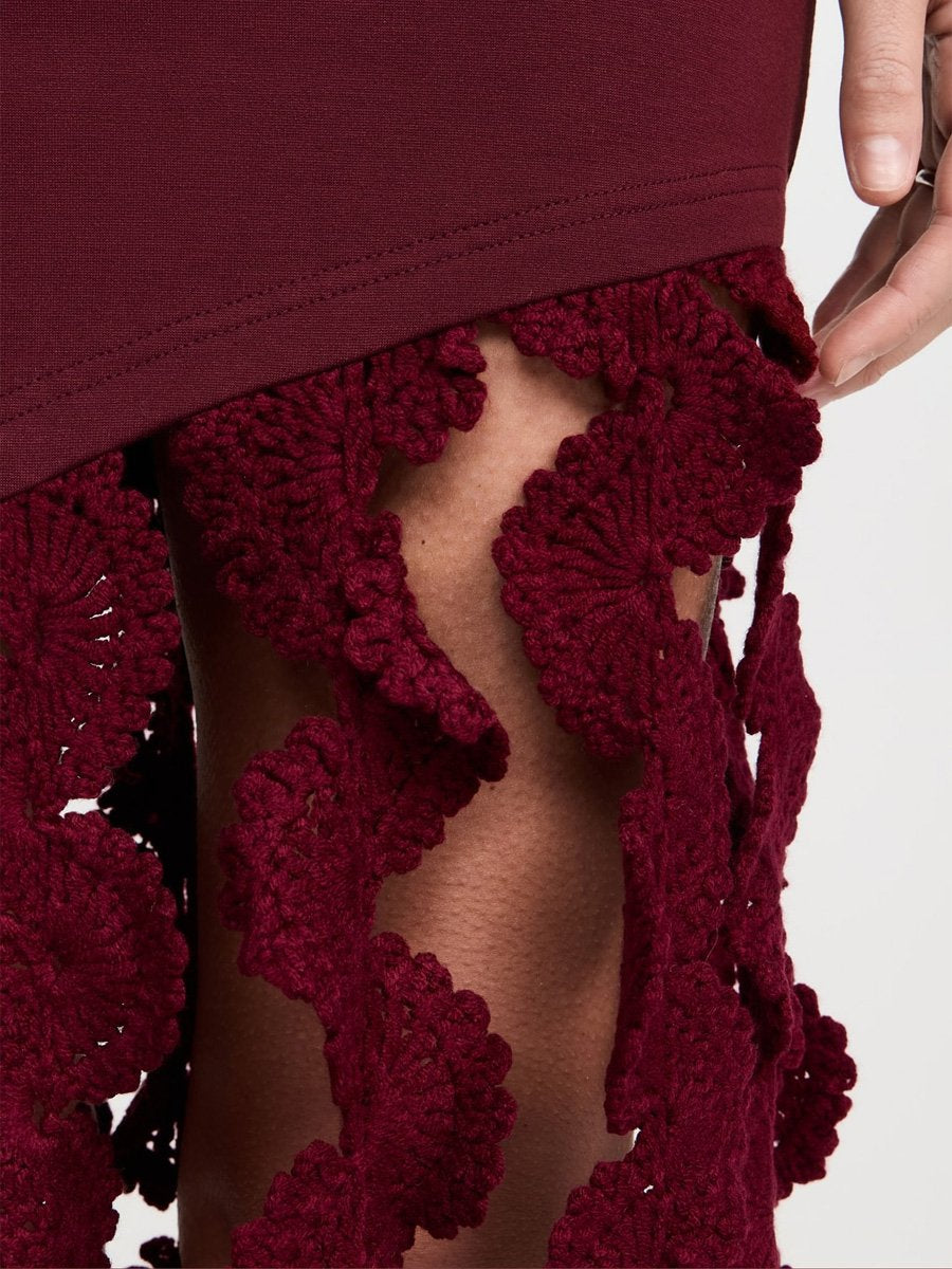 Mock Neck Crochet Fringe Trim Maxi Dress