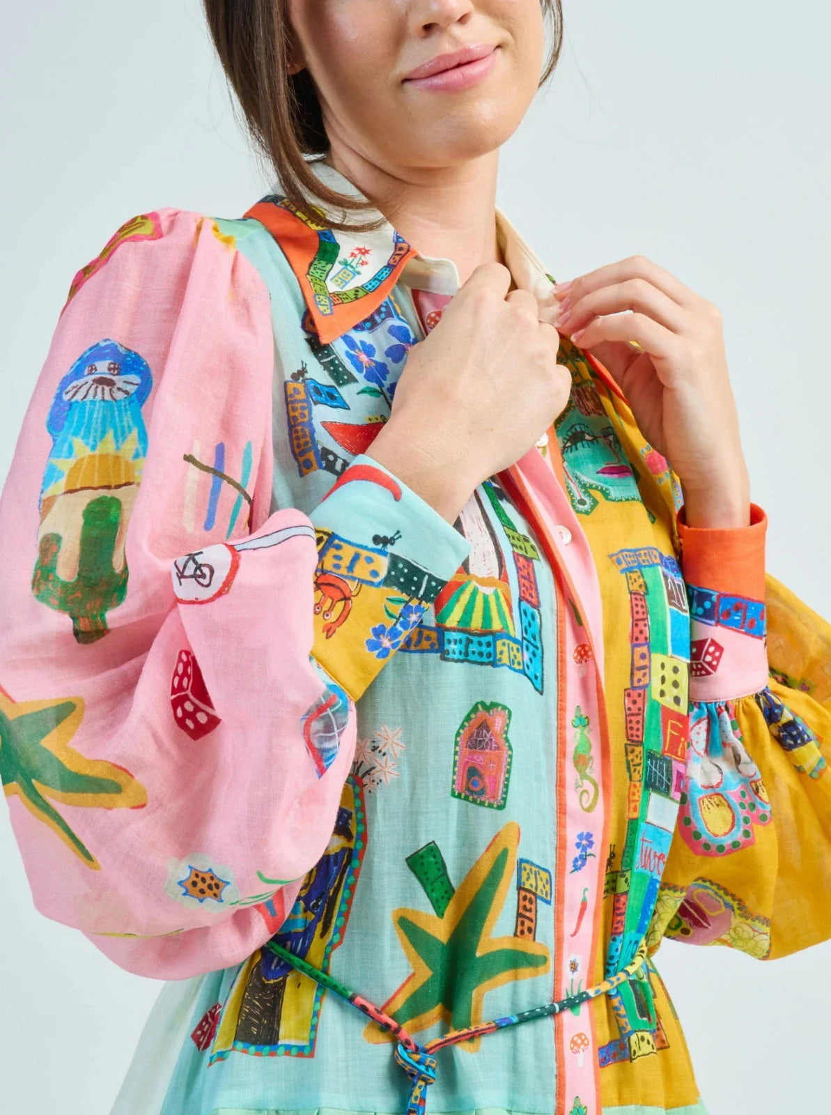 Lantern Sleeve Print Lace Dress