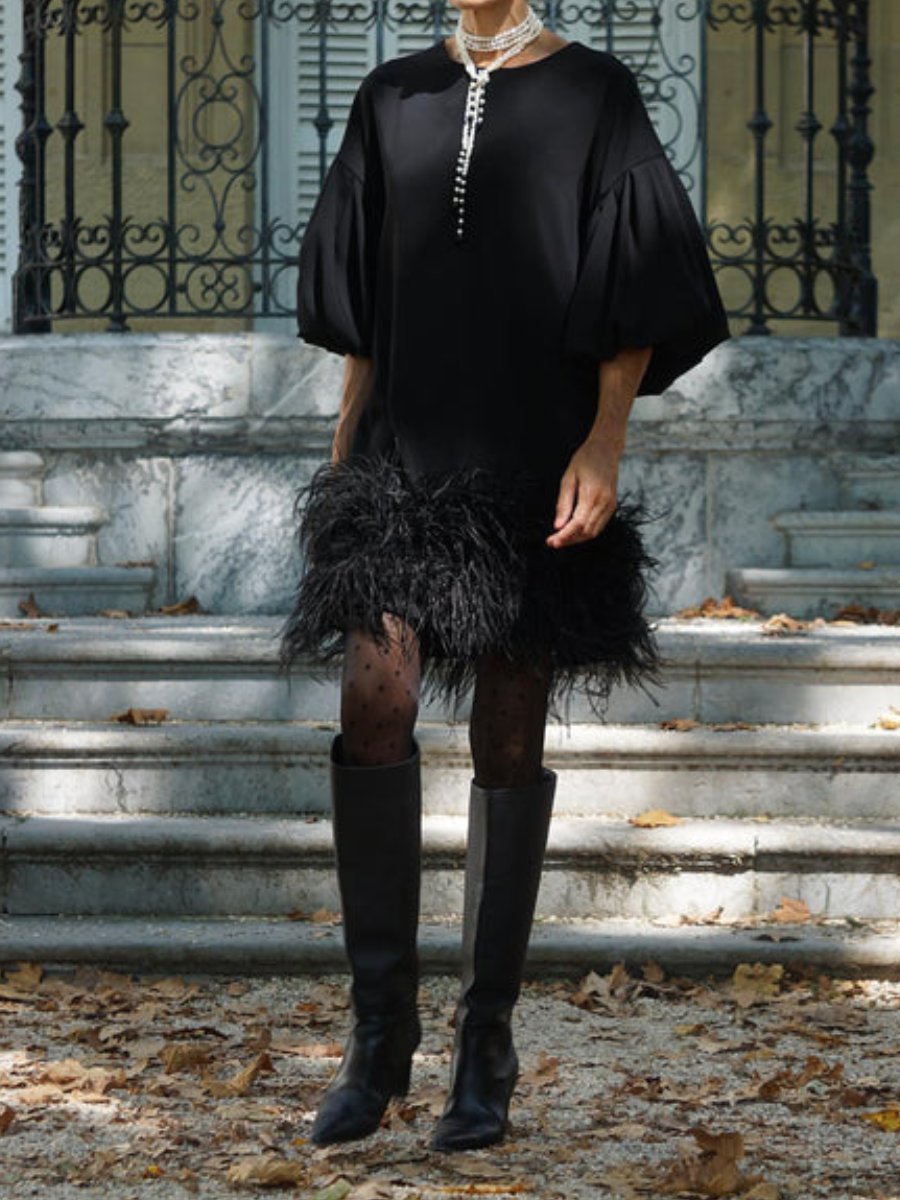 Black Feather Short Dress
