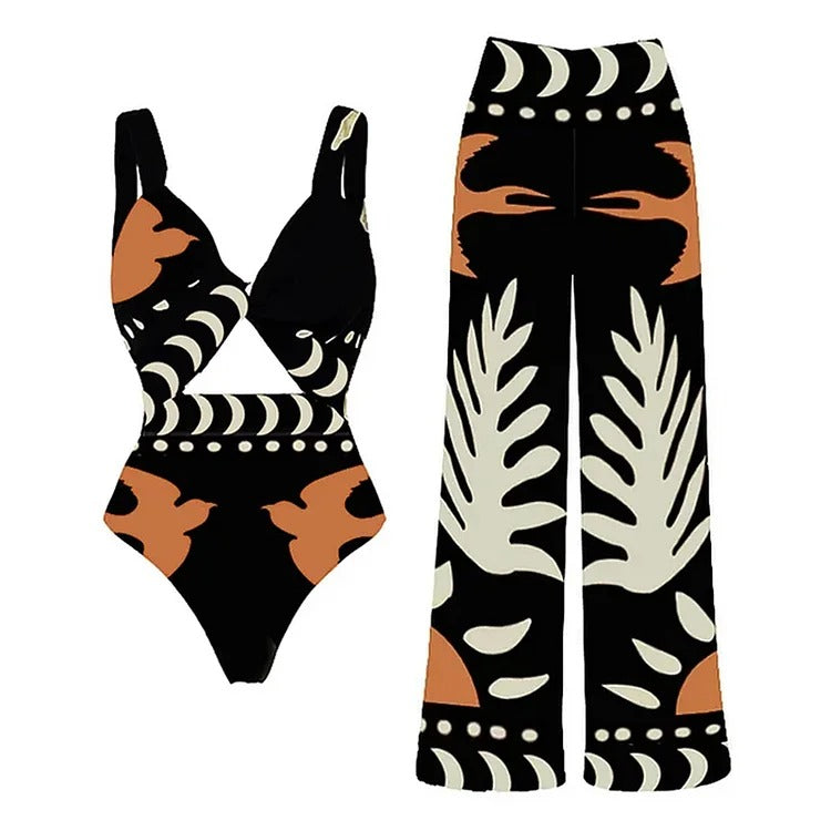 One Shoulder High Waist Bikini Swimsuit and Pants