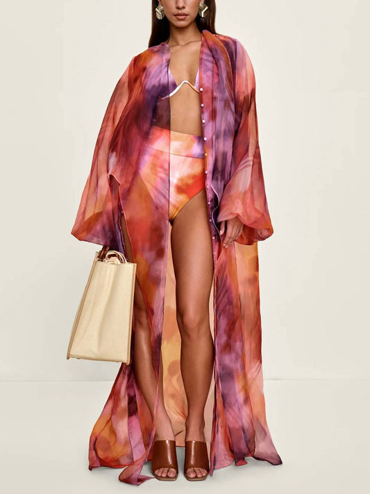 Unique Print Lace Up Dress
