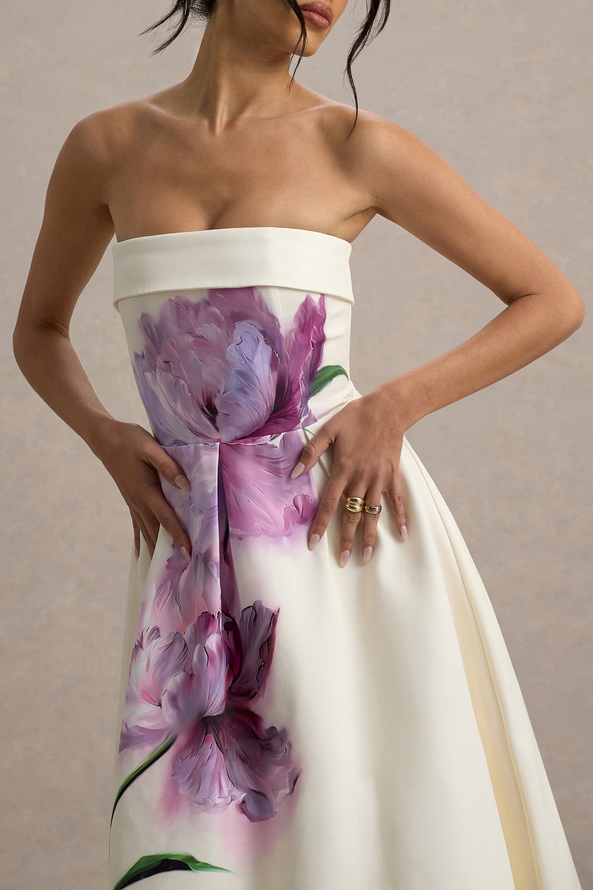 Purple Floral Strapless Dress