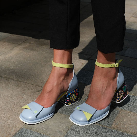 Thick Heeled Square Toe Candy Colored Leather Shoes