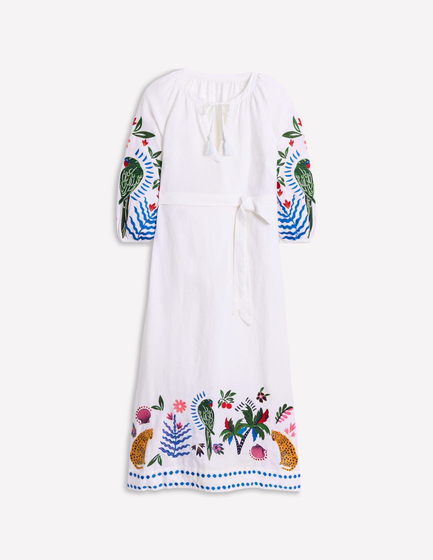 Embroidered Linen Tassel Dress