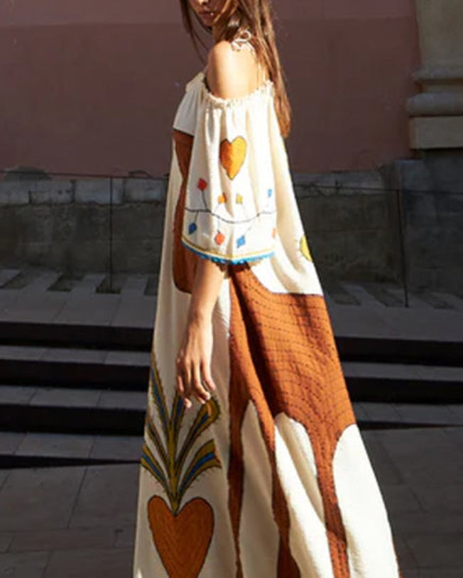 Embroidered Strap Ivory Midi Dress