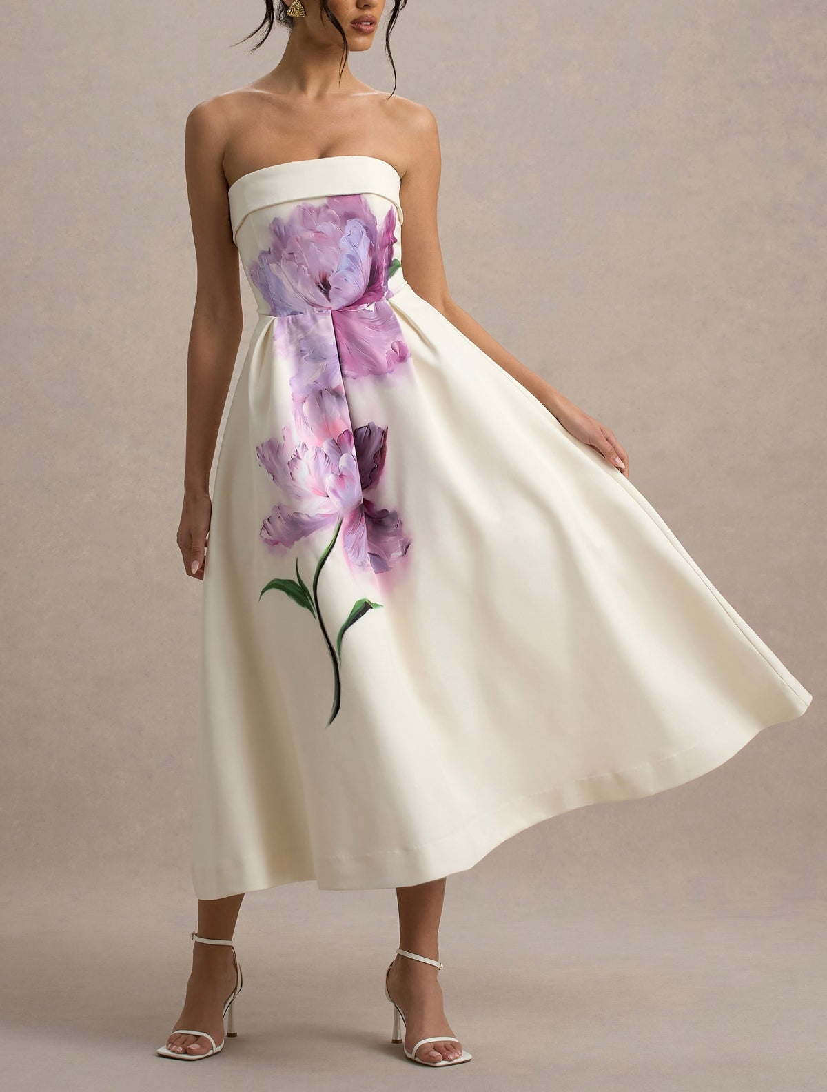 Purple Floral Strapless Dress