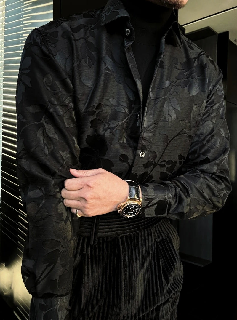 Men's Fashion Hollow Jacquard Long Sleeve Shirt