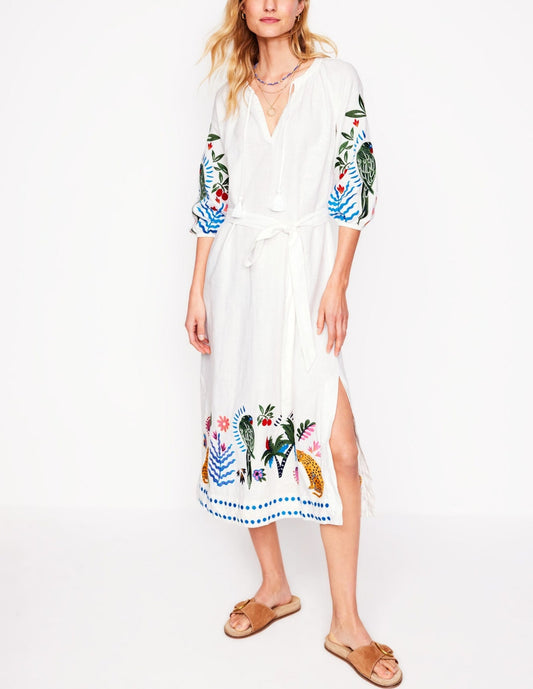Embroidered Linen Tassel Dress
