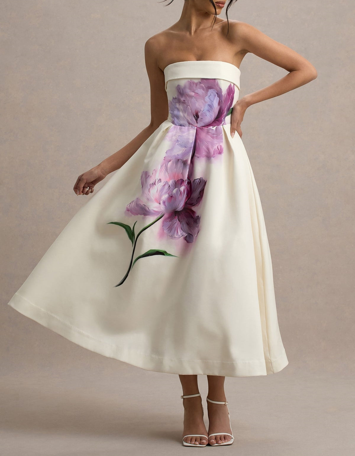 Purple Floral Strapless Dress