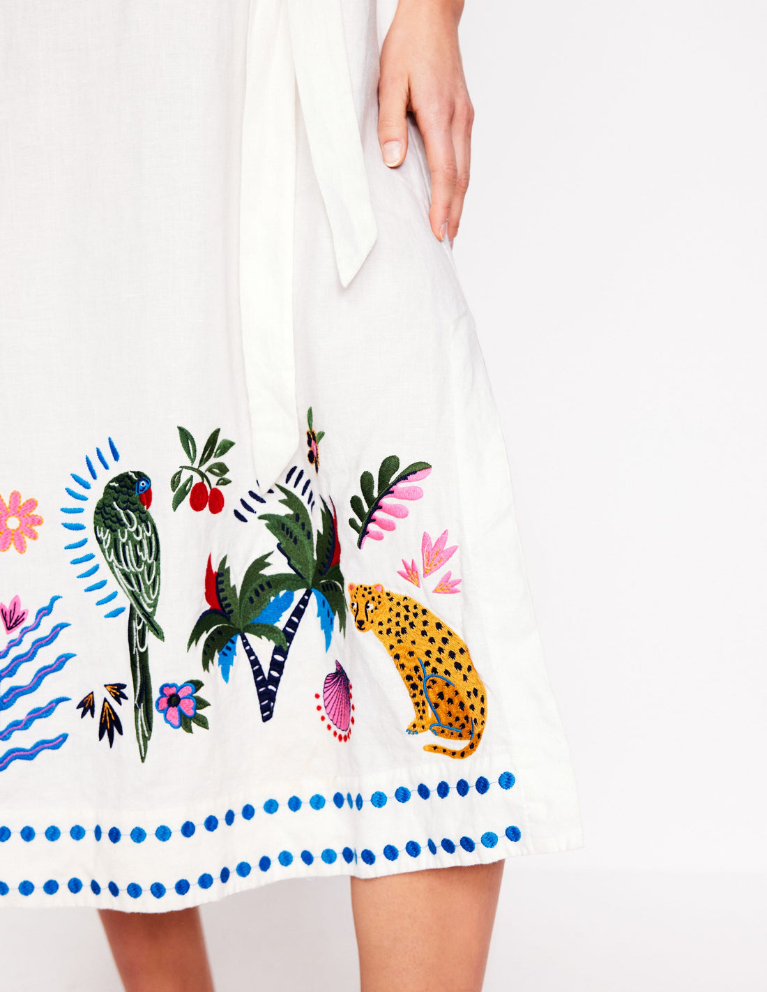 Embroidered Linen Tassel Dress