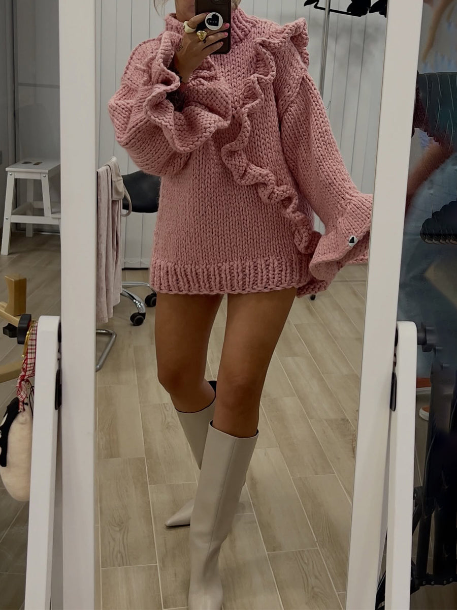 Oversized Ruffle Bell Sleeves Sweater Chunky Dress