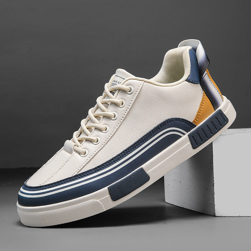 Men's color blocked casual leather board shoes