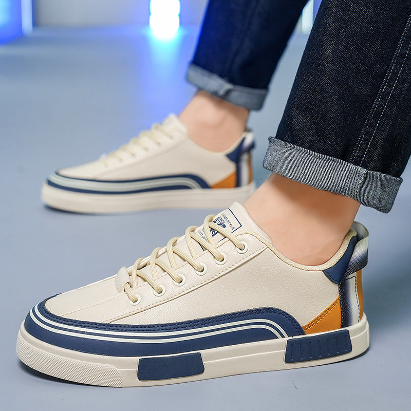 Men's color blocked casual leather board shoes