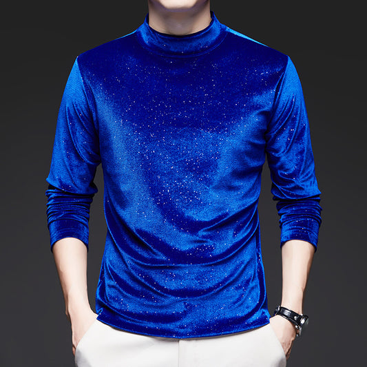 Men's trendy gold velvet long sleeved T-shirt
