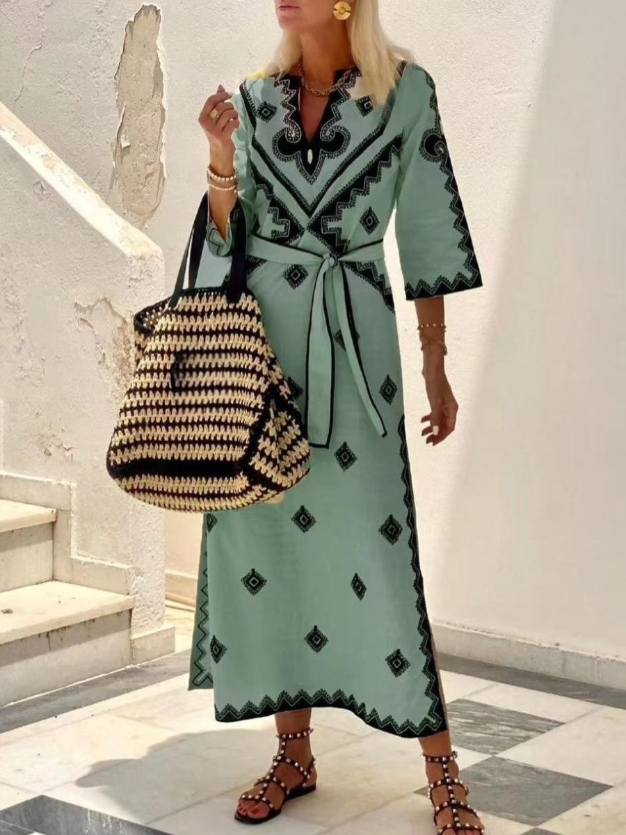 Printed Bohemian Belt Dress