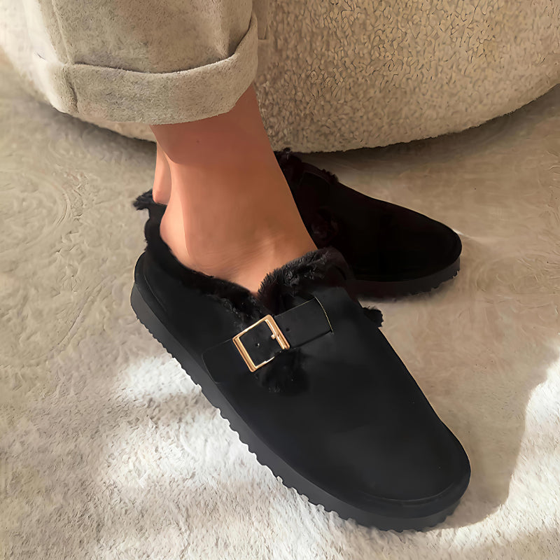 Round Toe Fleece-Lined Flat Bean Shoes