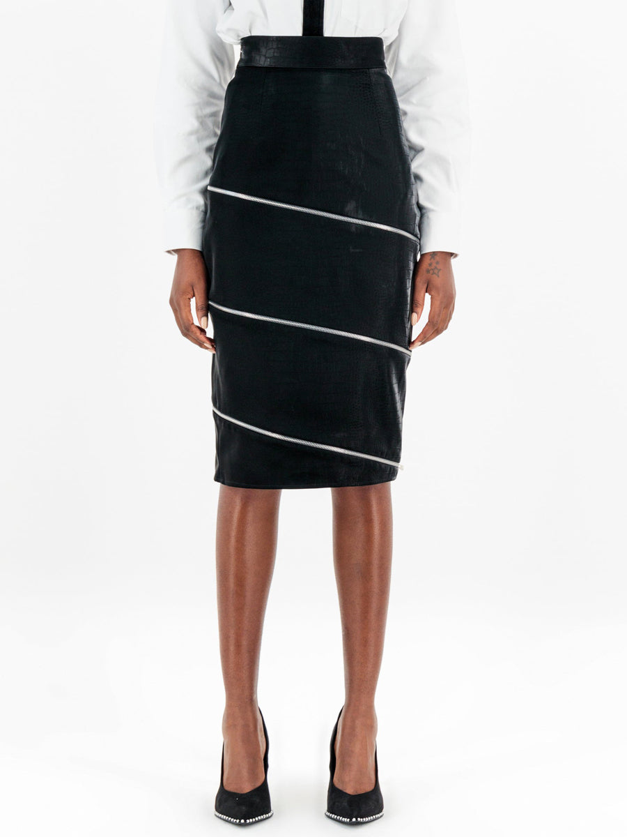 Cut-out Adjustable Zippers Pencil Skirt