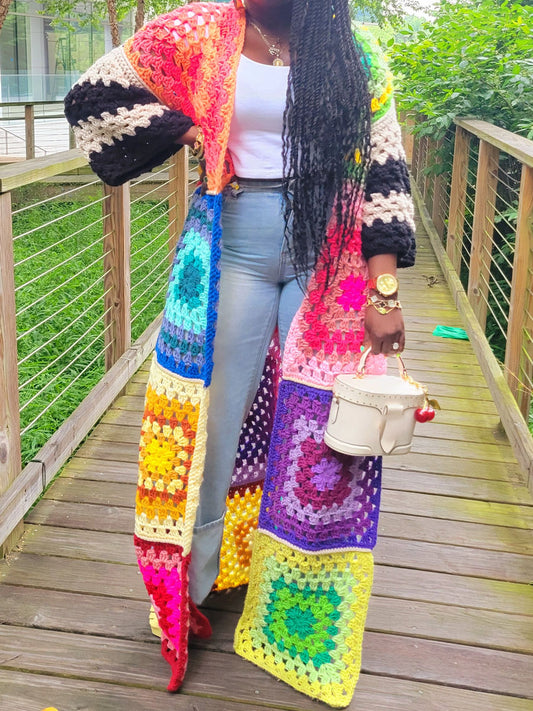 Multicolor Colorblock Knitted Crochet Cardigan
