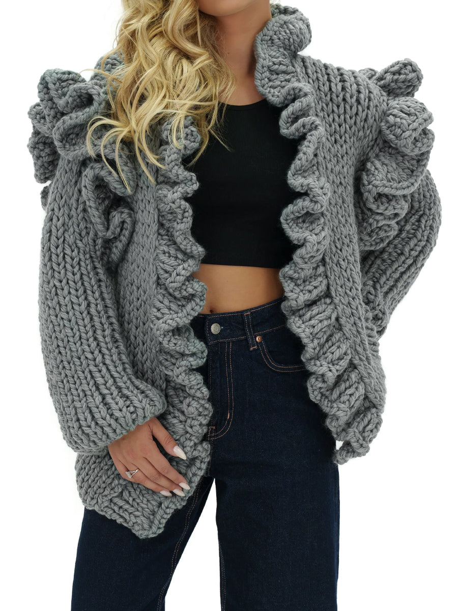 Ruffled Knit Flared Sleeve Cardigan