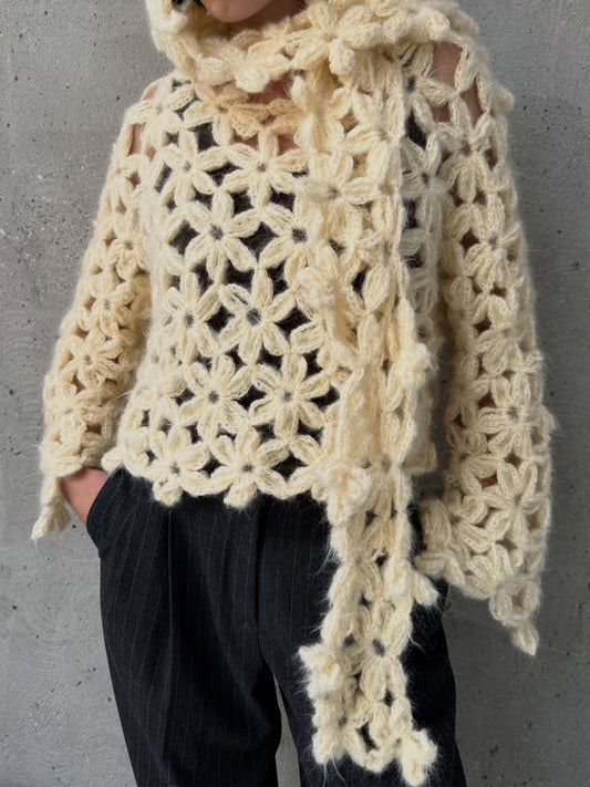 Knitted Crocheted Hooded Flower Sweater