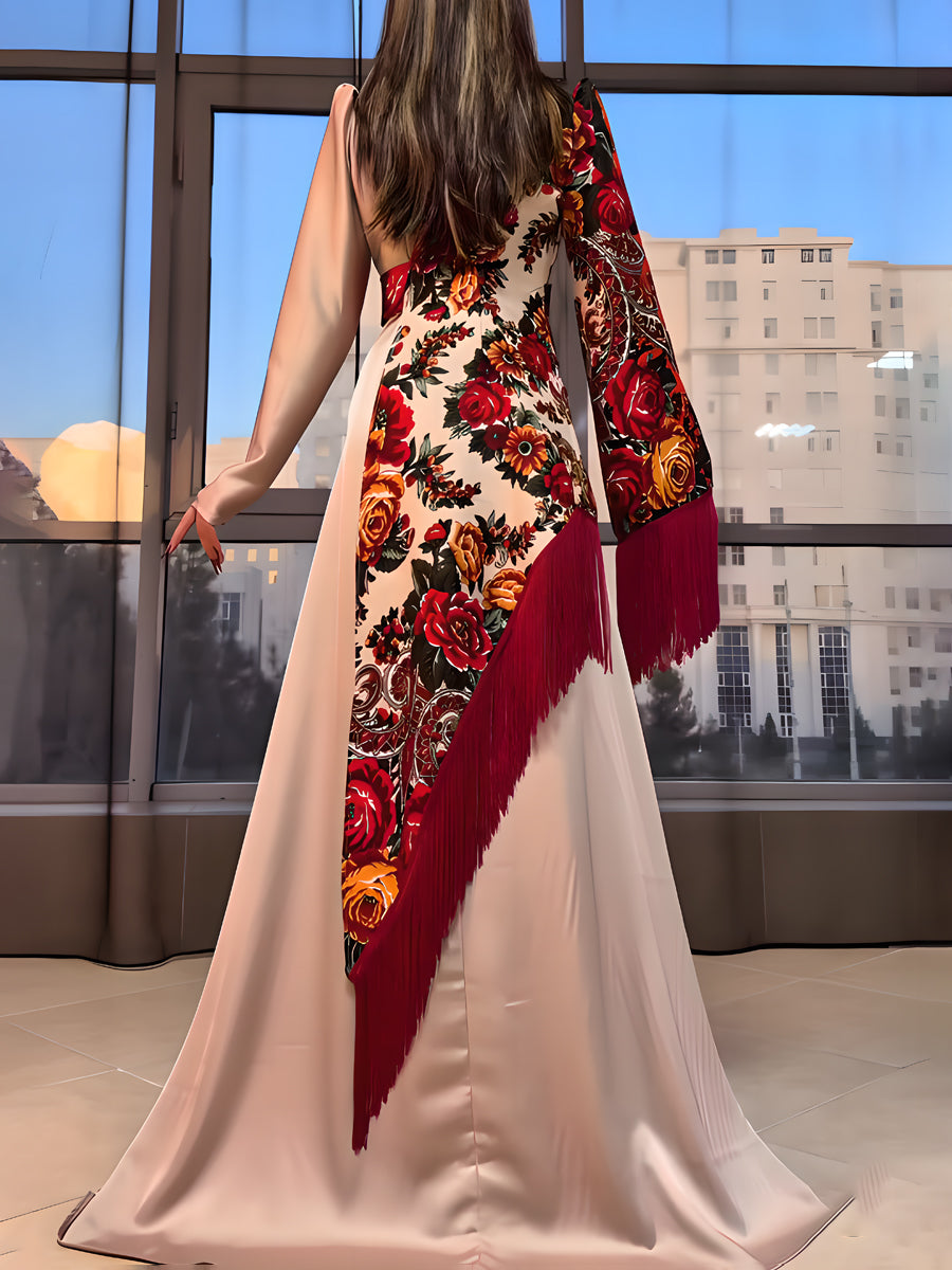 Printed Asymmetrical Fringed Elegant Dress