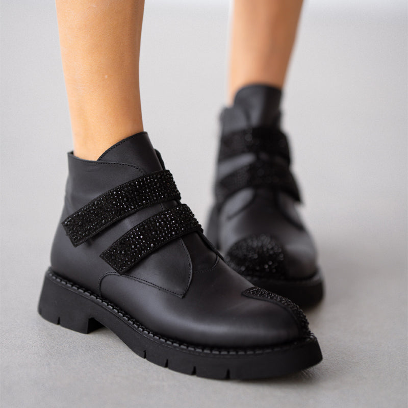 Side Zipper Rhinestone Sparkle Ankle Boots