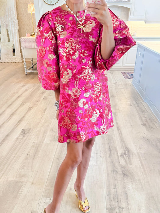 Ruffle Neck Jacquard Dress
