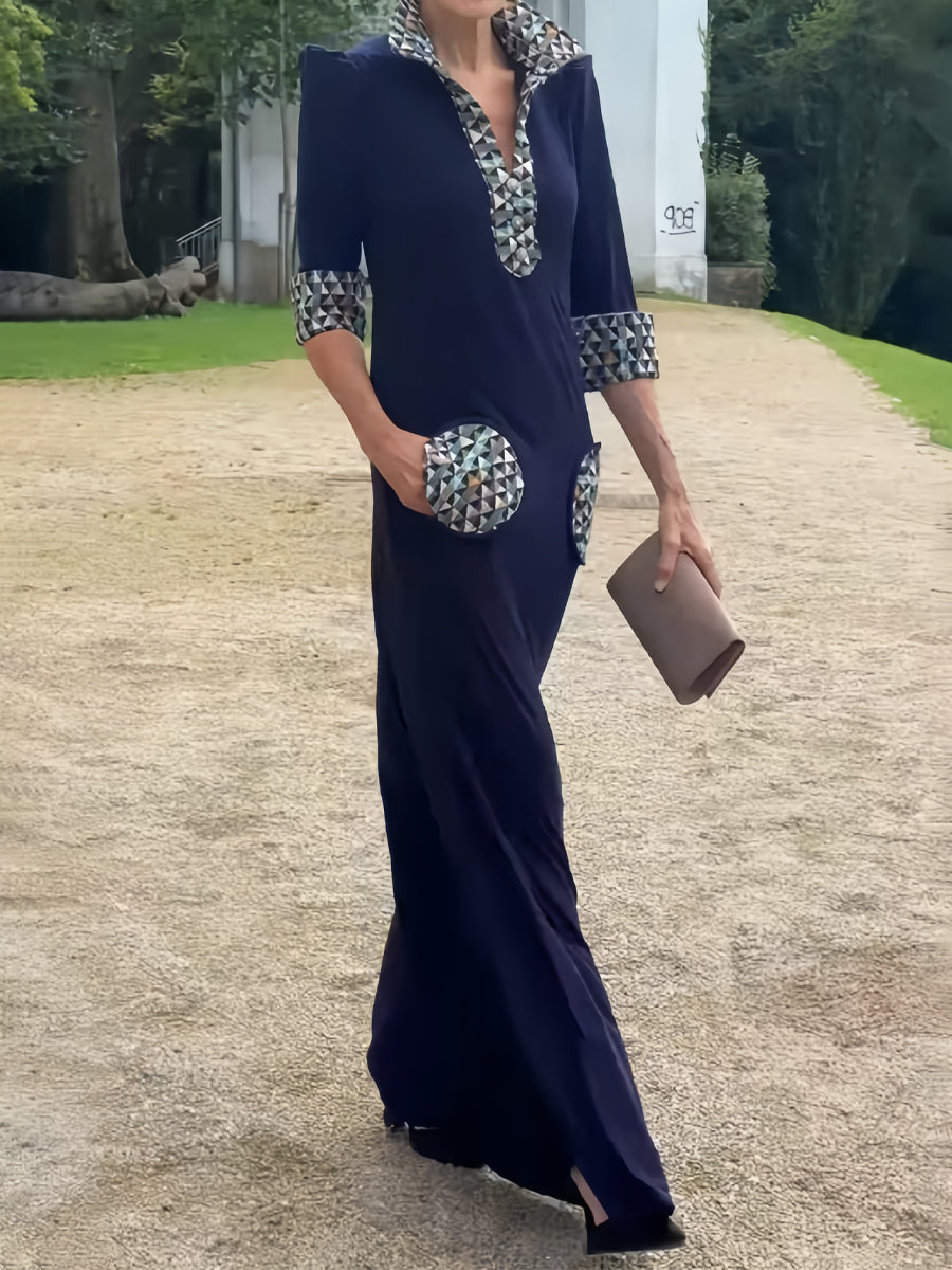 Elegant Printed Patchwork Maxi Dress