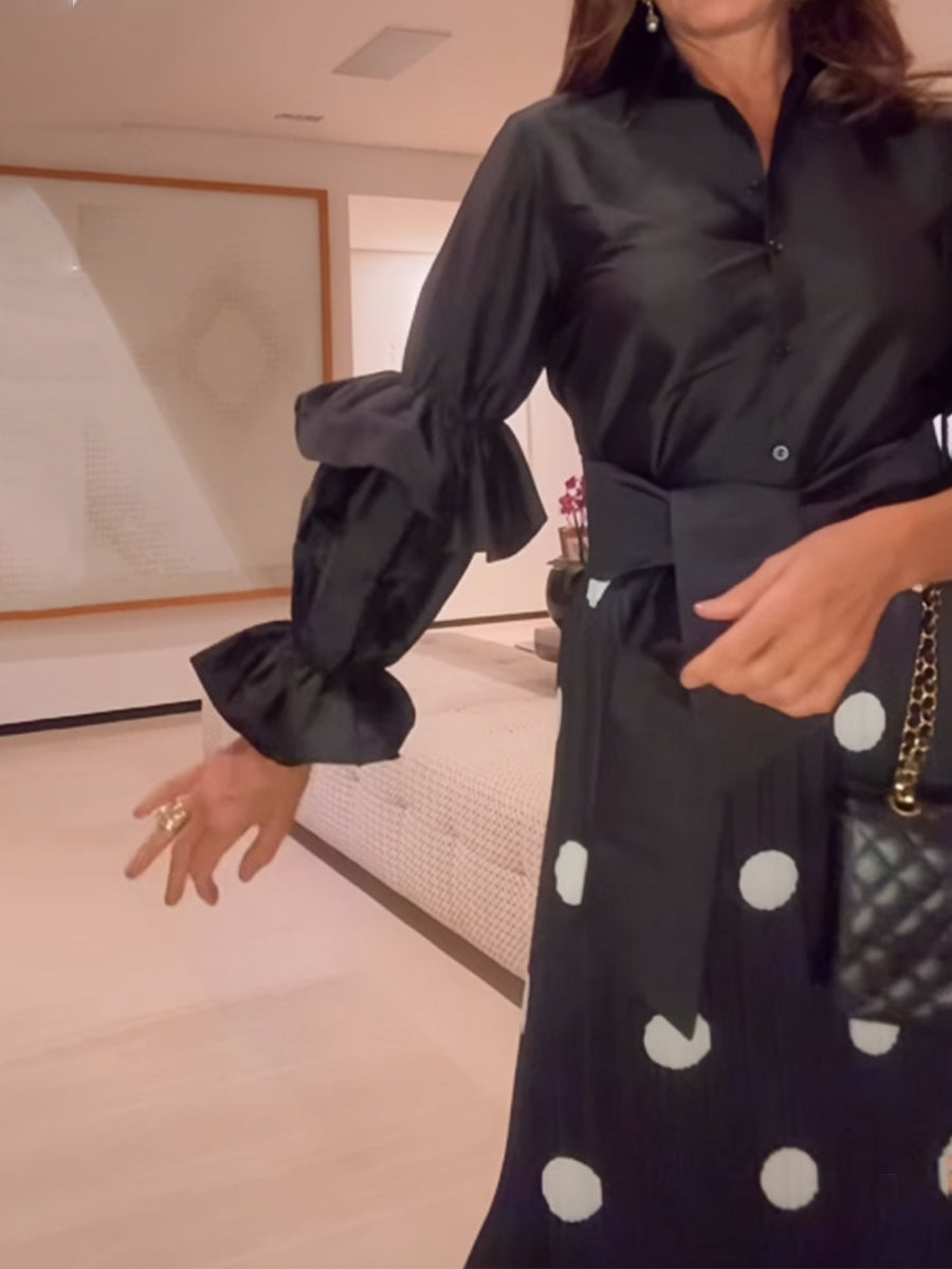 Elegant Polka Dot Flare Sleeve Dress