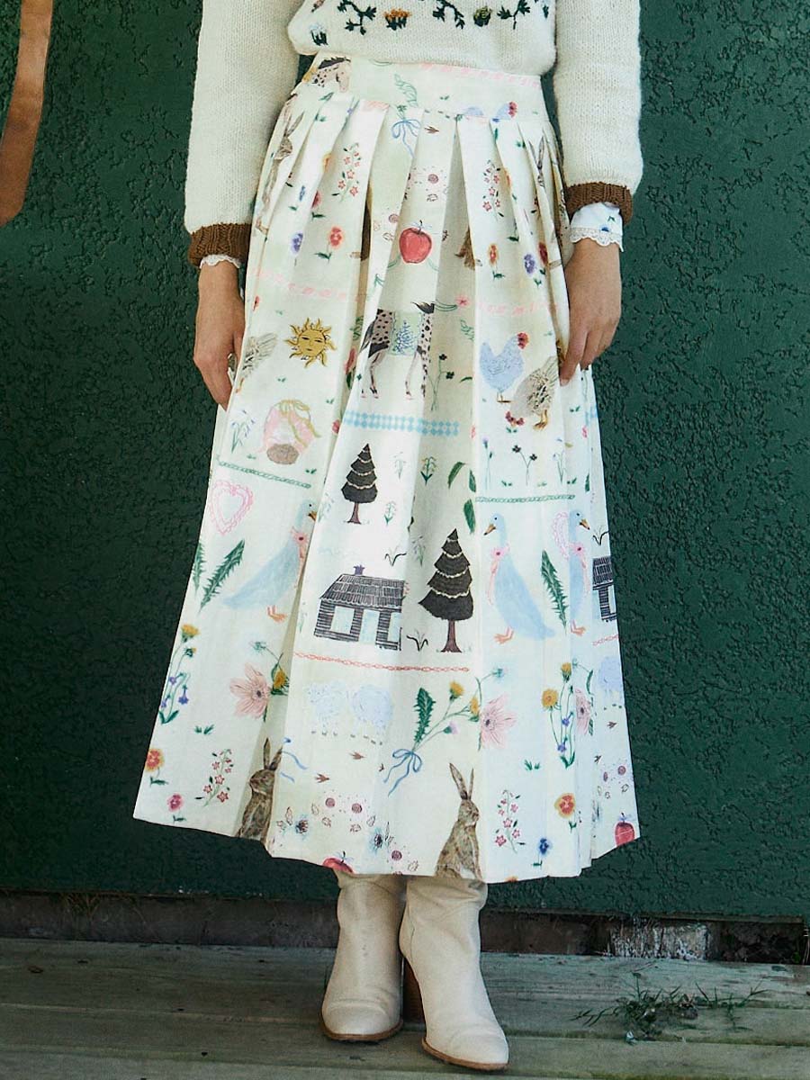 Printed Hight Waist Pleated Skirt