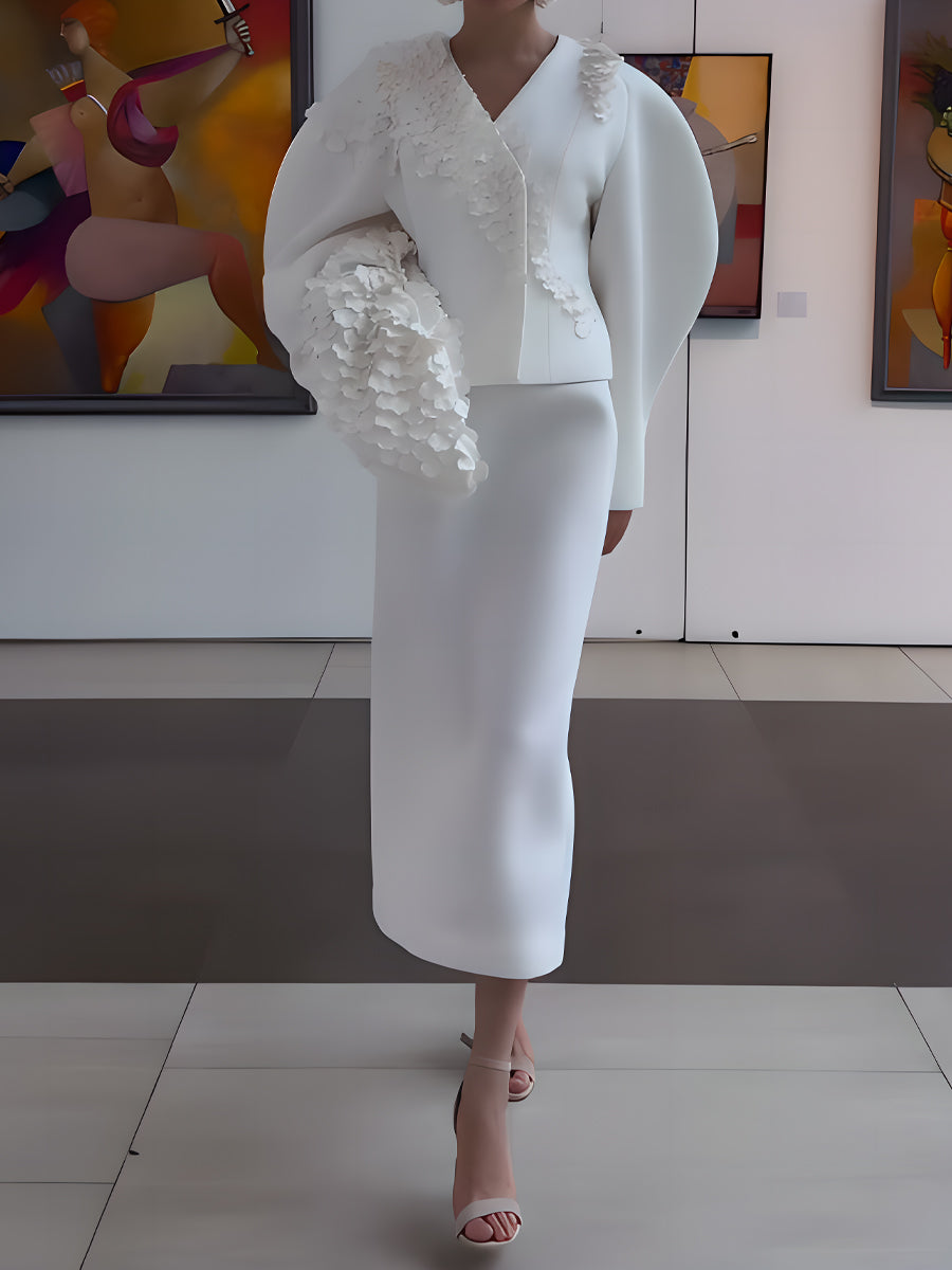 Petal Embellished Jacket & Skirts