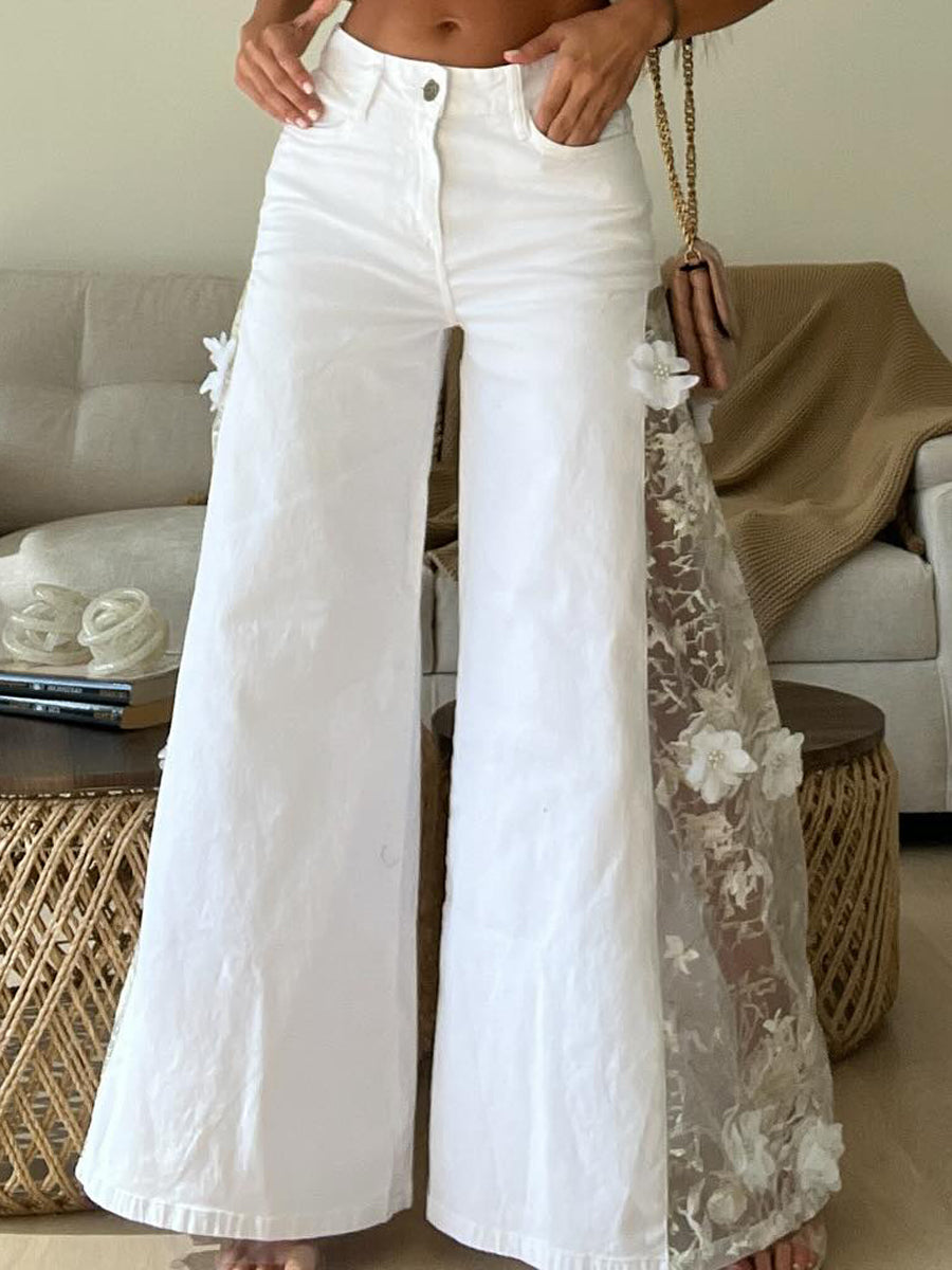High Waist Lace Patchwork Pants
