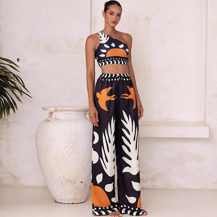 One Shoulder High Waist Bikini Swimsuit and Pants