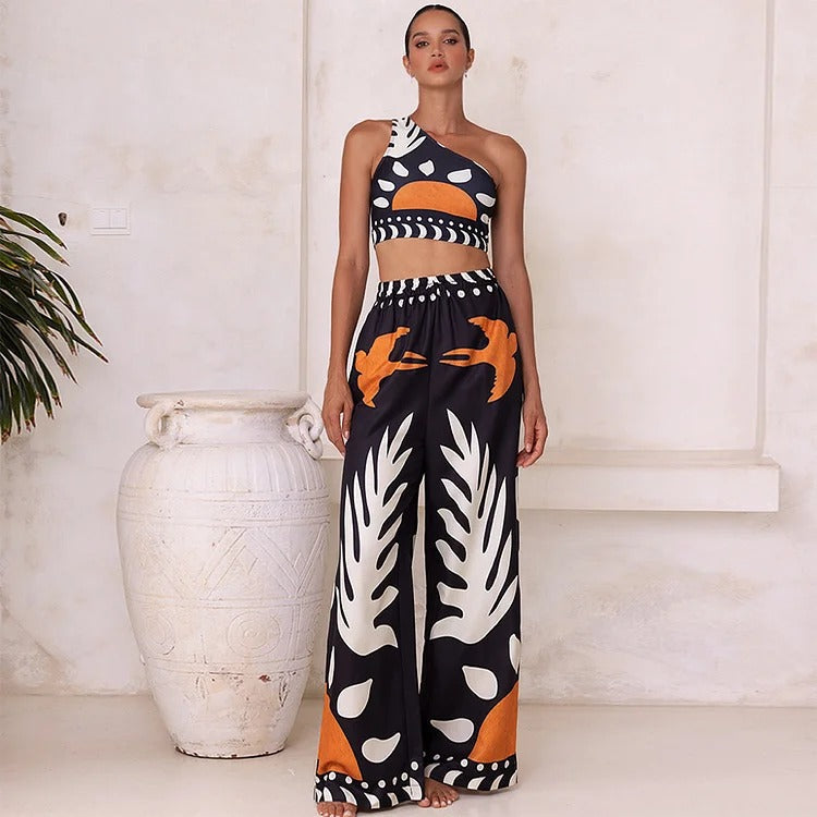 One Shoulder High Waist Bikini Swimsuit and Pants