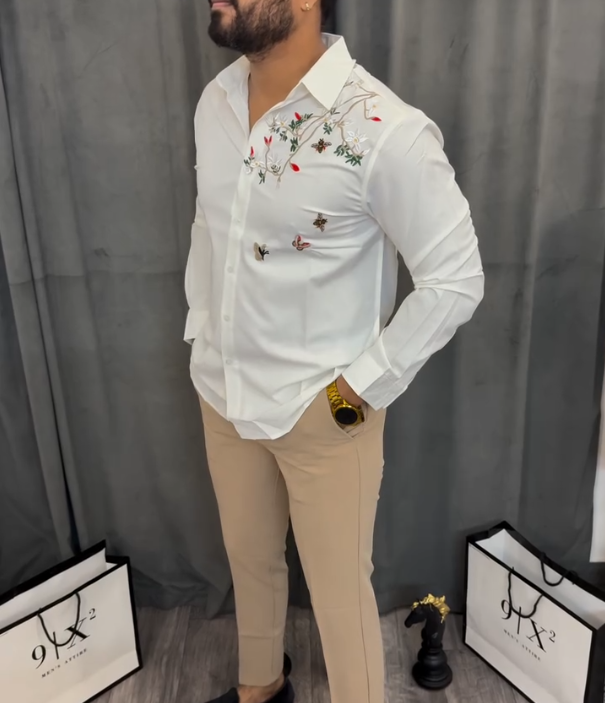 Men's High-quality Embroidered Printed Long Sleeved Shirt