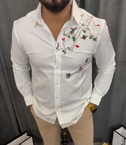 Men's High-quality Embroidered Printed Long Sleeved Shirt