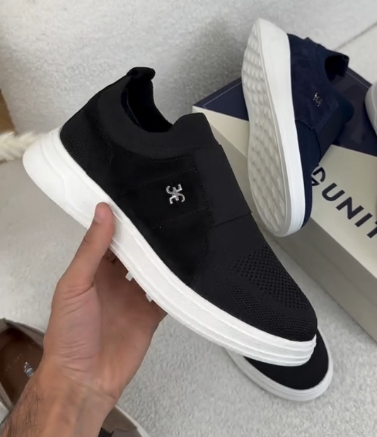 Men's Knitted Spliced Leather One Foot Casual Shoes