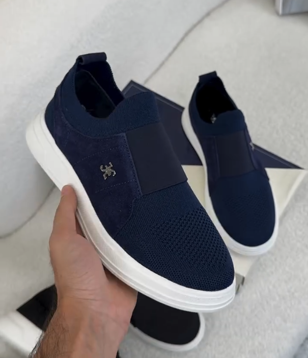 Men's Knitted Spliced Leather One Foot Casual Shoes