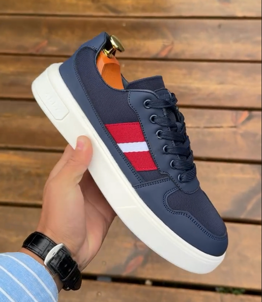 Men's High-end Leather Splicing Mesh Casual Board Shoes