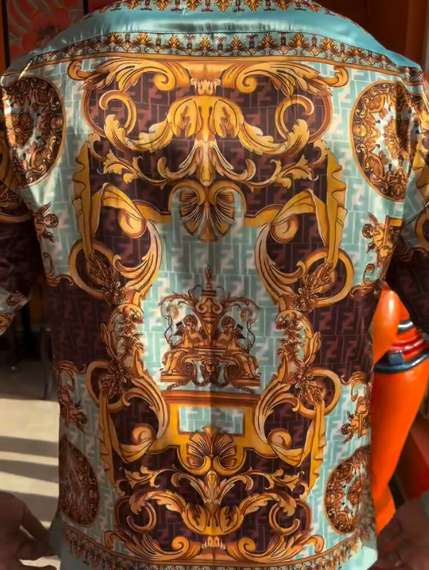 Luxury Patterned Silk Long Sleeved Shirt