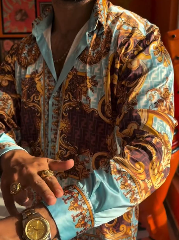 Luxury Patterned Silk Long Sleeved Shirt