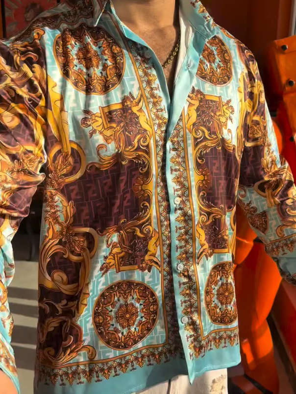 Luxury Patterned Silk Long Sleeved Shirt