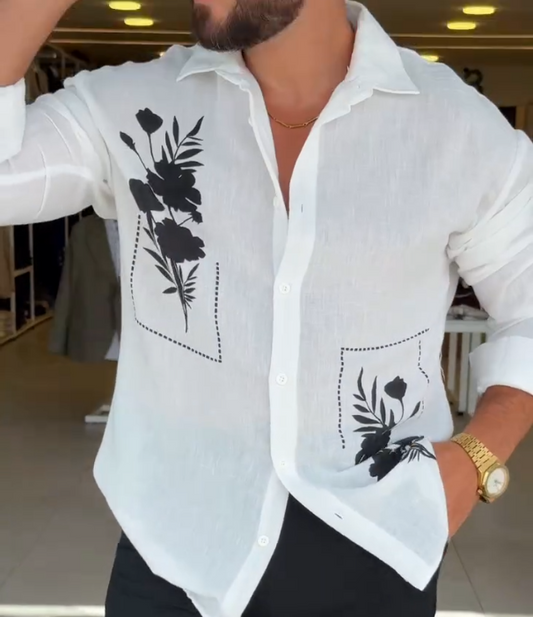 Floral Printed Minimalist Long Sleeved Shirt