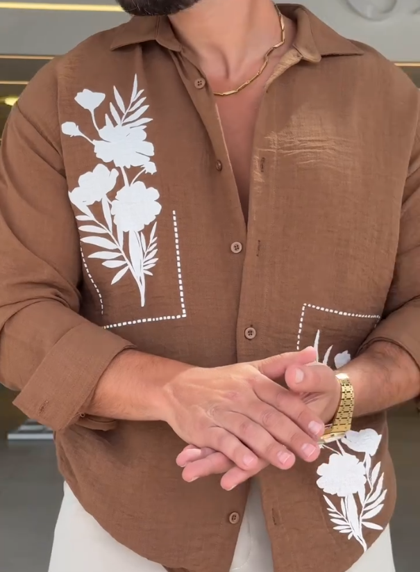 Floral Printed Minimalist Long Sleeved Shirt
