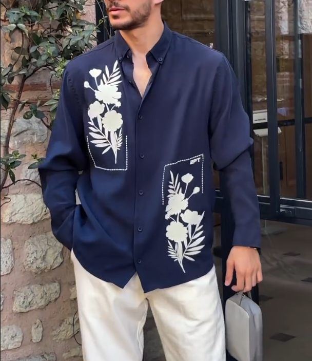 Floral Printed Minimalist Long Sleeved Shirt