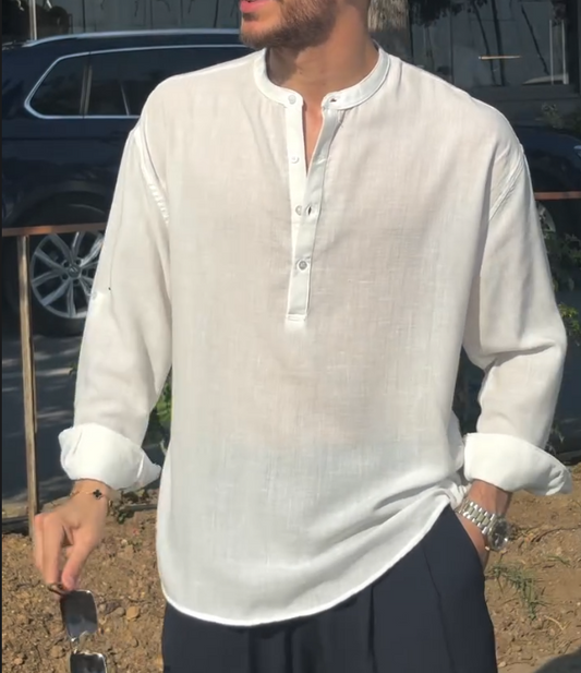 Simple Henry Collar Long Sleeved Shirt