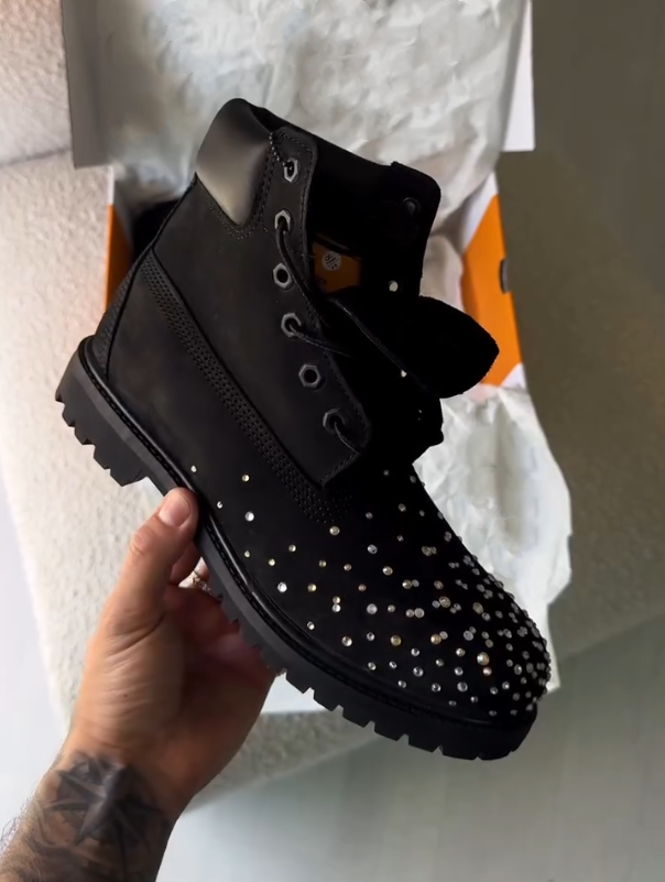 Men's Sparkling Diamond New Leather Martin Boots