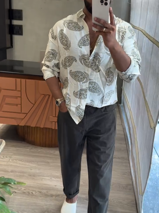 Men's Cashew Patterned Long Sleeved Shirt