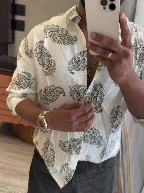 Men's Cashew Patterned Long Sleeved Shirt
