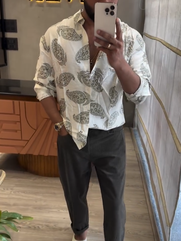 Men's Cashew Patterned Long Sleeved Shirt